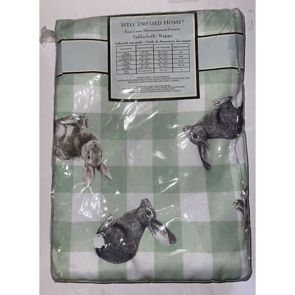 WELL DRESSED HOME BUNNIES CHECKER EASTER SPILLPROOF TABLECLOTH 60" X 118 New - Picture 2 of 6